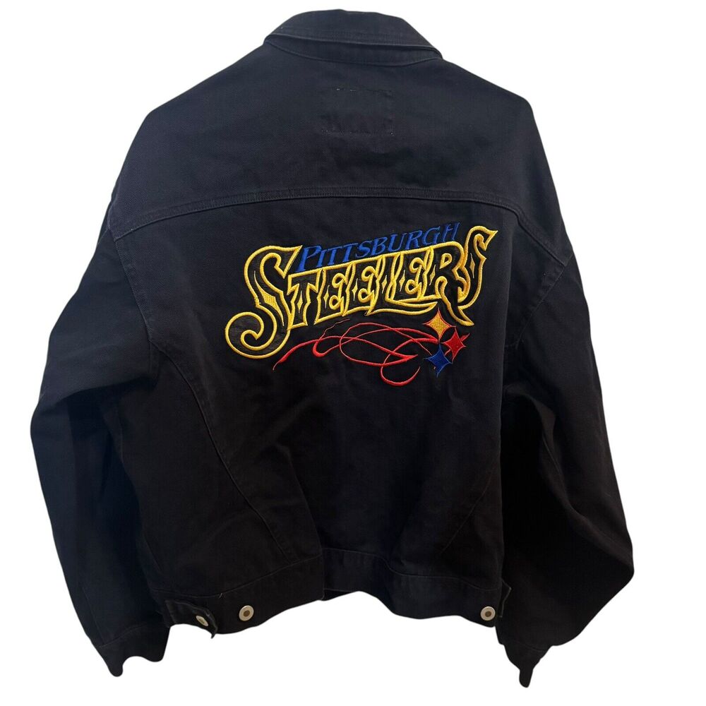 Vintage PITTSBURGH STEELERS Denim Jean Jacket. Size Large 90s Pro Elite